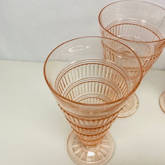 Vtg Pink Beehive Hazel Atlas Depression Glass Ice Tea Goblets Sundae Tumbler 4 - Picture 6 of 14